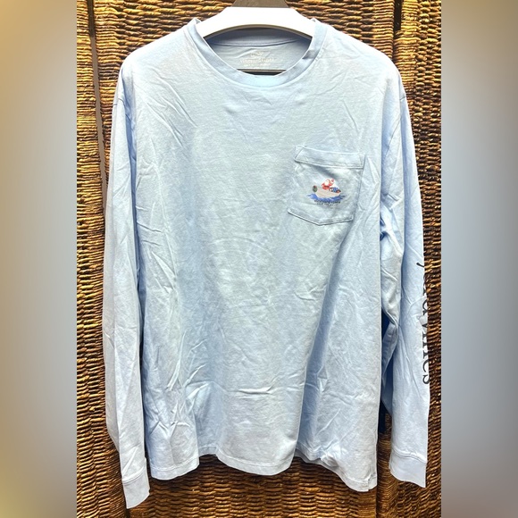 Vineyard Vines Light‎ Blue Long Sleeve Tee- XXL, Mens, Deck the Hulls - Picture 2 of 5